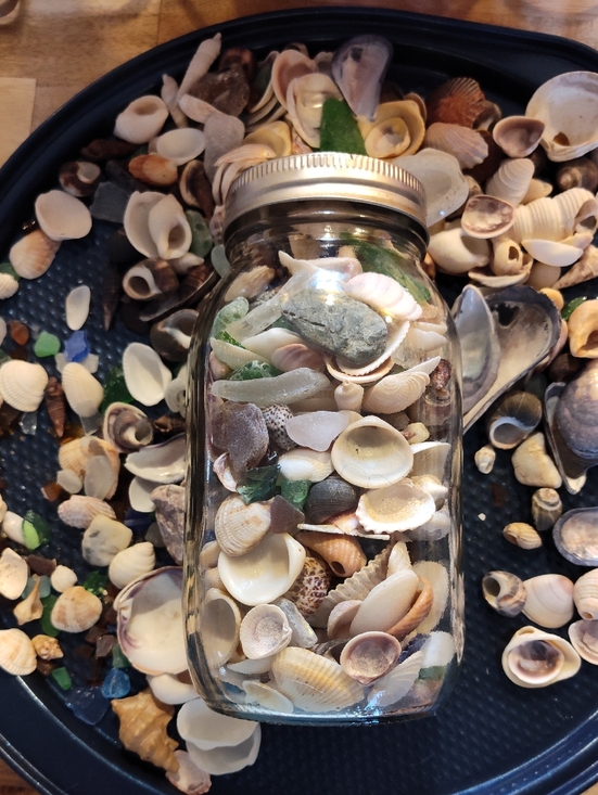 Other - Mason Jar Full Of A Collection Of Sea Shells And Sea Glass With Plenty More